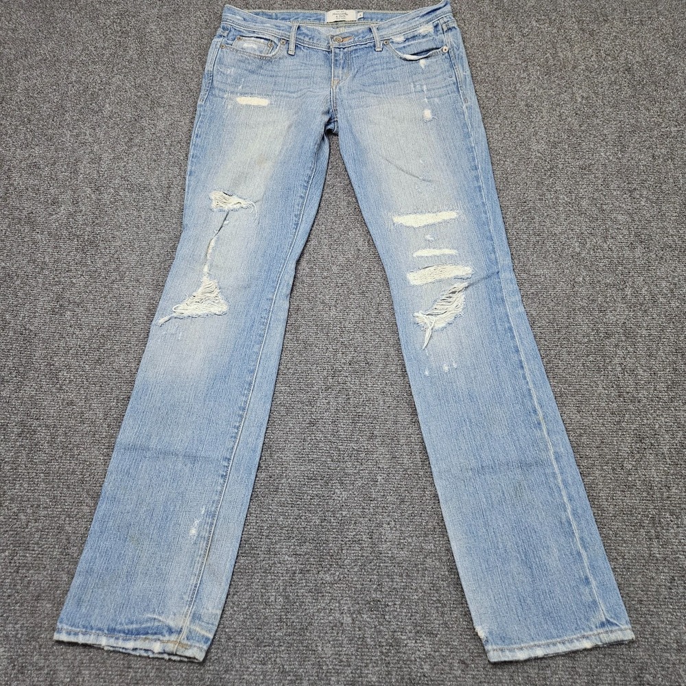 Abercrombie Fitch Jeans Womens 4 Slim Straight Jeans Blue Distressed Low Rise